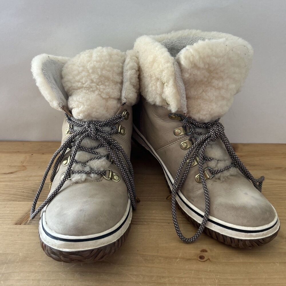 Pajar Ankle Boots Natural Beige Sting Shearling Collar Waterproof Booties 39/8